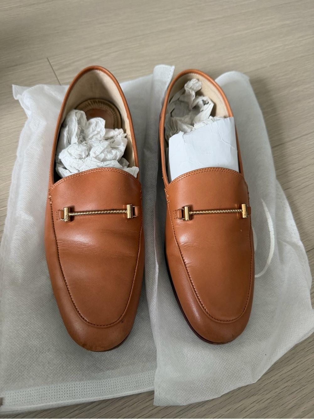 Sam Edelman Men's Leather Loafers in Cognac Brown with Gold Bit